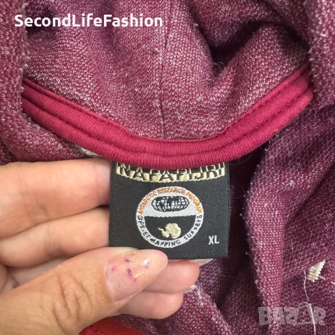 Мъжки пуловер с висока яка Napapijri, размер XL, бордо, памучен, снимка 2 - Суичъри - 52180567