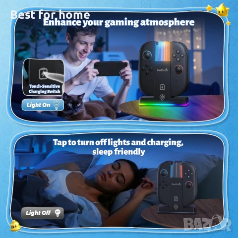Зарядна докинг станция FASTSNAIL за Nintendo Switch 2 (2025) за Joy-Con 2, снимка 5 - Джойстици и геймпадове - 53572047