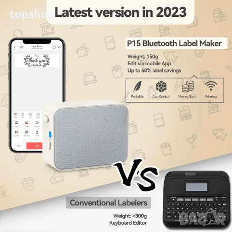 НОВ етикетен ( стикери ) принтер за телефон Pristar P15 с включена ролка. Съвместим с iOS, Android, снимка 3 - Принтери, копири, скенери - 50542405