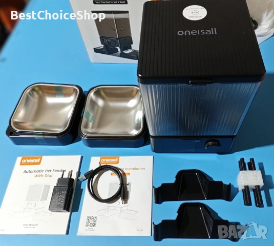 Автоматична хранилка за котки и кучета Oneisall 5L с 2 купи, гласов рекордер, автоматичен дозатор, снимка 4 - За котки - 53842370