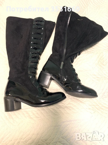 Елегантни дамски ботуши (лак и велур), снимка 5 - Дамски ботуши - 53403483