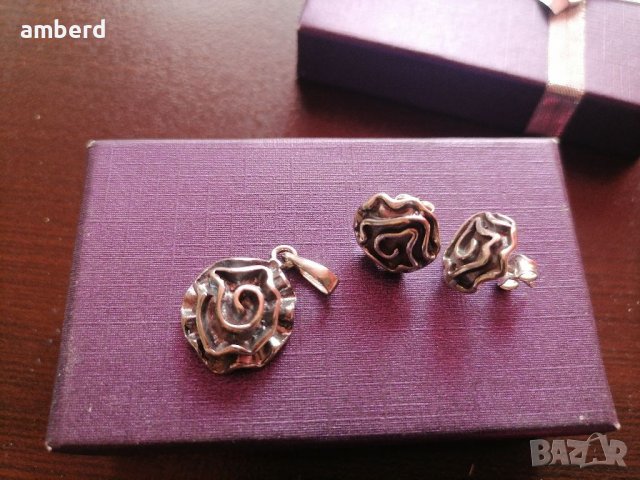 Елегантен сребърен комплект "Копнеж" - обици и медальон , снимка 4 - Бижутерийни комплекти - 39307059