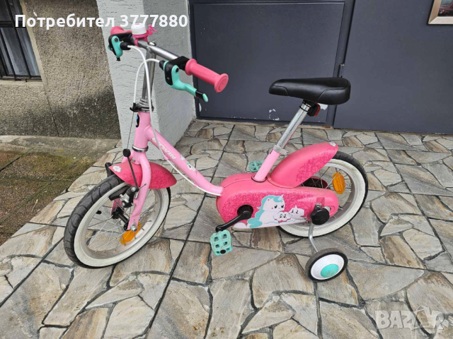 Детско колело за момиче розово с Еднорог 14 цола, снимка 1