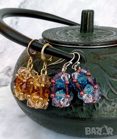 Звездни купове -- обеци с кристали и Миюки мъниста, снимка 5 - Обеци - 41318415