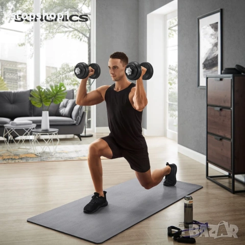 SONGMICS Комплект от 2 чугунени дъмбели, 2 x 15 кг тежести, регулируеми за мъже и жени, стоманена др, снимка 9 - Фитнес уреди - 53860548
