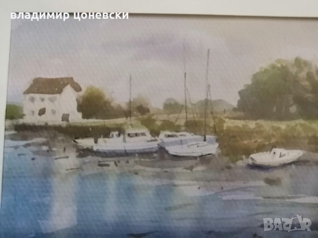 Акварел пристан, рисунка, стара картина, снимка 4 - Картини - 35853424