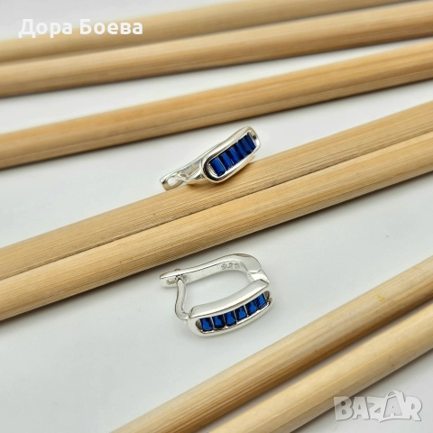 Сребърни обеци: "Скай", снимка 3 - Обеци - 52680941