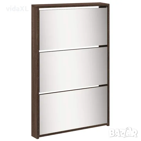 vidaXL Шкаф за обувки с огледало, 5 нива, кафяв дъб, 63x17x169,5 см, снимка 4 - Шкафове - 56146829