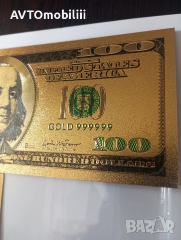 Позлатена с 24 карата злато релефна банкнота 100 долара със сертификат, снимка 6 - Нумизматика и бонистика - 51375911