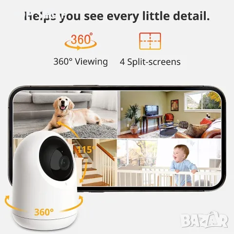 SwitchBot Baby Monitor 2K вътрешна камера,Pan Tilt ,360°нощно виждане,двупосочно аудио,2.4G Wi-Fi, снимка 2 - Камери - 48849745