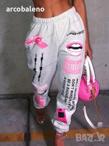Дамски ежедневни спортни панталони с нов принт и еластична талия, 2цвята , снимка 11 - Панталони - 40179057