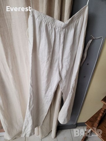 Бял ЛЕНЕН панталон,широки крачоли,висока талия- 44/46 , снимка 12 - Панталони - 40709817