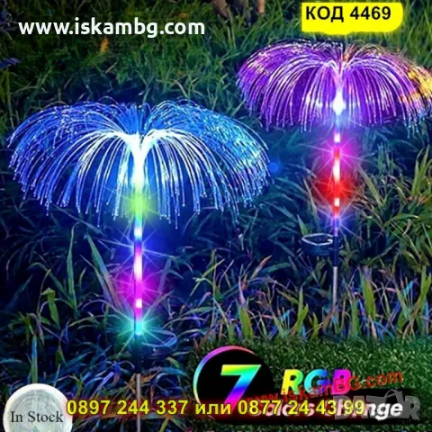 Цветна соларна лампа с RGB подсветка –  Медуза - КОД 4469, снимка 4 - Градински мебели, декорация  - 50325744