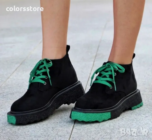 Равни боти - черно и зелено велур - DSK12