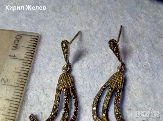 ИЗЯЩНИ АЖУРНИ СКЪПОЦЕННИ СРЕБЪРНИ ОБЕЦИ СРЕБРО 925 с МАРКАЗИТИ - ЧАСТ от КОМПЛЕКТ 47574, снимка 12 - Обеци - 48901338