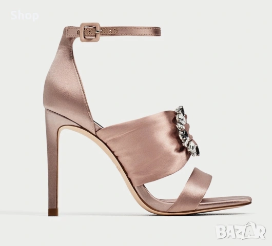 👡 Сатенени сандали на ток на Zara , снимка 4 - Сандали - 53775883
