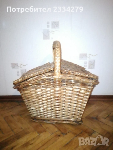 Плетена кошница за пикник, стара ръчна изработка-изплетена. , снимка 3 - Антикварни и старинни предмети - 53213476