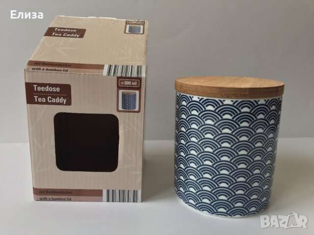 Кутия за чай от порцелан с бамбуков капак, снимка 3 - Кутии за съхранение - 40954000