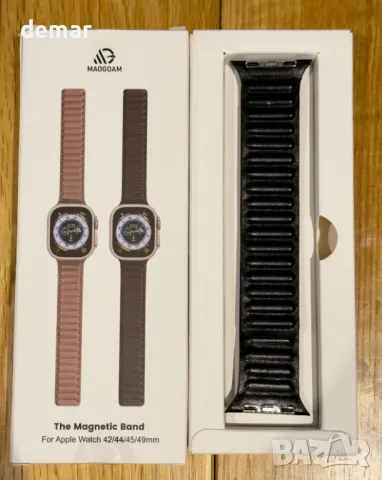 maogoam Mag-Link магнитна кожена каишка за Apple Watch Ultra 2 49 mm (2022-2024), черна, снимка 6 - Аксесоари за Apple - 48876510
