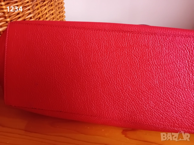 Червена италианска чанта от естествена кожа, снимка 6 - Чанти - 52985568