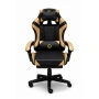 Геймърски стол с масажна функция, лумбална възглавница и поставка за крака – Черен-златист, снимка 7