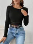 Нова дамска кроп блуза с дълъг ръкав, снимка 3