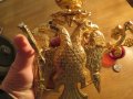 Старинно бронзово руско православно висящо кандило с двуглав орел  и позлата с меч и държава в нокти, снимка 5