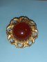 Красива кехлибарена брошка,позлата, снимка 2
