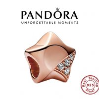 Талисман Pandora сребро 925 Rose Gold Star, снимка 1 - Гривни - 39466358
