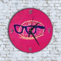 Стенен Часовник - Розов Мозък с Очила Умник, снимка 1 - Стенни часовници - 40131407