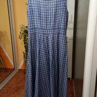 Синя памучна карирана рокля с фиксирана талия. Размер: М, L. Леко изсветляване на плата. , снимка 2 - Рокли - 40522930