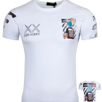 мъжка бяла тениска 2108 бял/черен , снимка 4 - Тениски - 41561478
