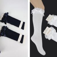 Бяло / синьо чорапи с панделка до коляното, снимка 1 - Чорапи - 41138391