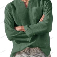 Мъжка ежедневна риза с V-образно деколте и дълъг ръкав, 7цвята - 023, снимка 3 - Ризи - 39731656