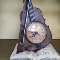 Декорация музикални инструменти- Цигулка часовник върху книга с ноти , снимка 7 - Декорация за дома - 41145031