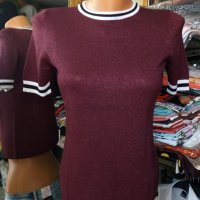Блуза от много фино тънко и еластично плетиво в тъмен перленочервен цвят , снимка 1 - Тениски - 35928291
