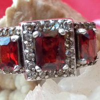Много красив сребърен пръстен с естествени камъни, снимка 1 - Пръстени - 40132323