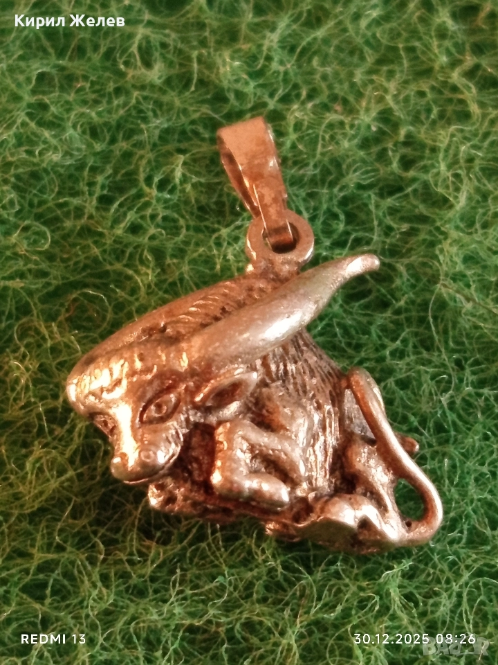 Зодия Телец сребърен медальон майсторска ръчна изработка 47799, снимка 1