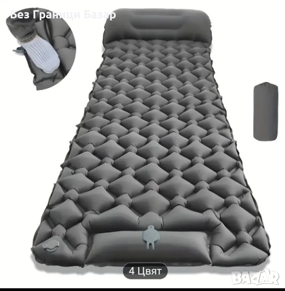Нов сив самонадуваем матрак за къмпинг с вградена възглавница за сън, снимка 1