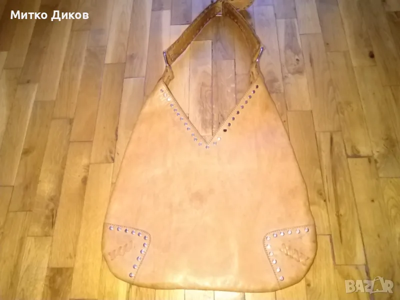 Светло кафява чанта като М естествена кожа 38х27см, снимка 1
