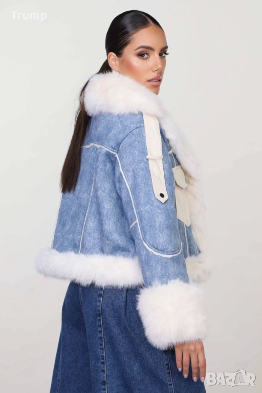 - 40% Красиво и топло яке деним с еко кожа, снимка 1