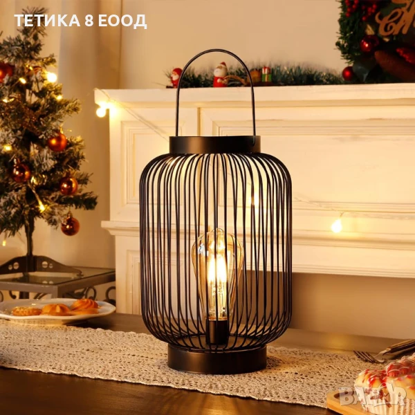 Декоративен ЛЕД фенер, Лампа с батерии 11", метална клетка, , снимка 1