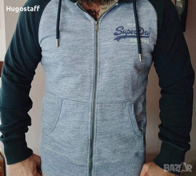 Оригинален суитчър худи яке сив Супердрай Superdry качулка цип Хл/Л, снимка 1