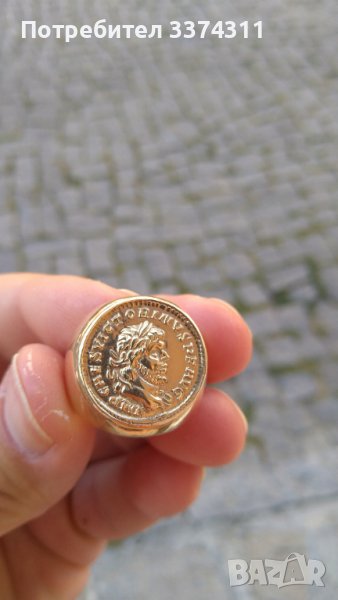 Златен пръстен 13 грама император Викторин,вградена монета, снимка 1