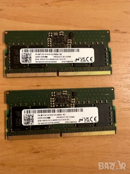 16GB (2x8GB) Micron SODIMM DDR5 1Rx16 4800Mhz свръх съвместима памет MTC4C10163S1SC48BA1 PC5-4800, снимка 1