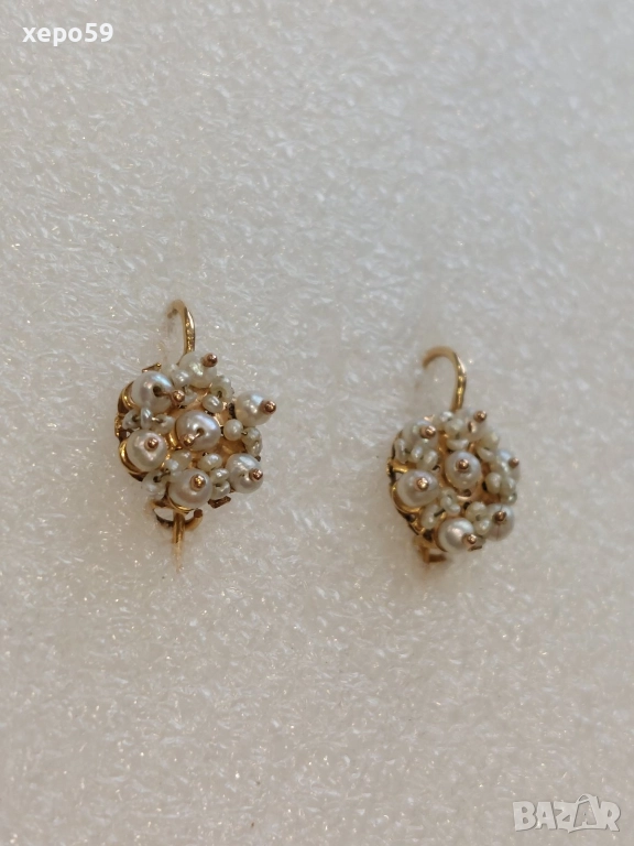 Автентични златни обеци с инкрустирани перли/злато 12 карата, снимка 1