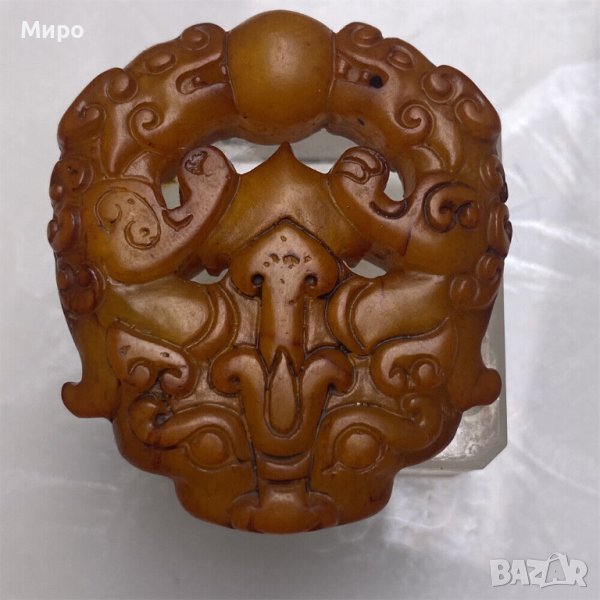 ДВА ДРАКОНА НЕФРИТ ТАЛИСМАН АМУЛЕТ АЗИЯ , снимка 1