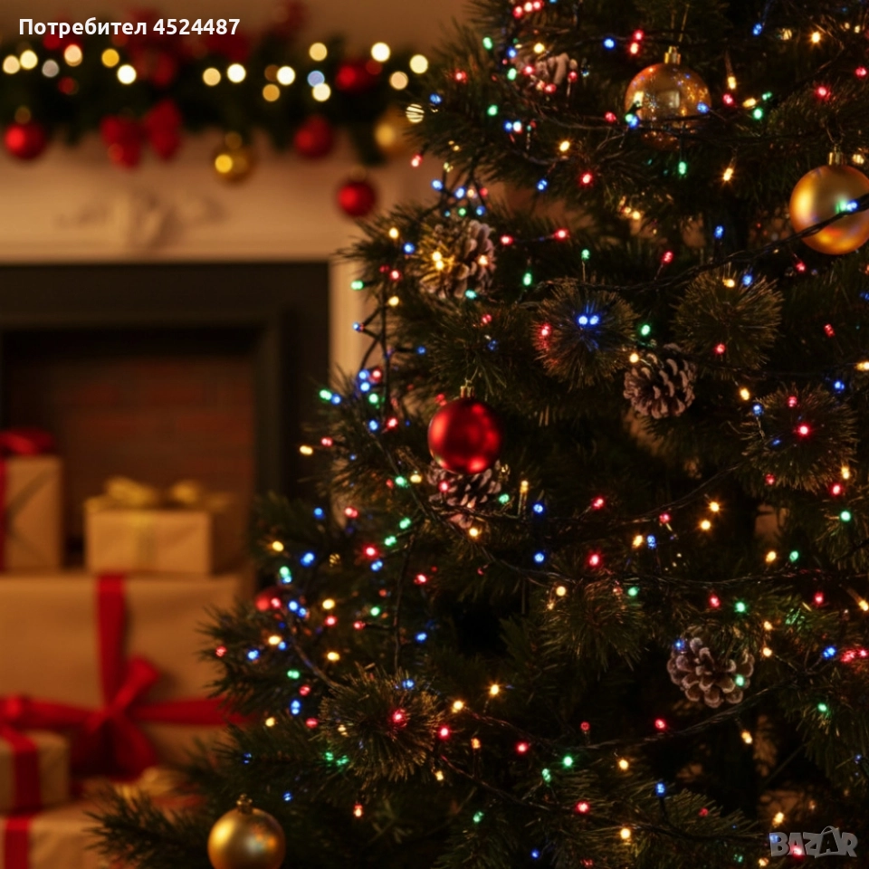 Цветни коледни лампички с черен кабел / 100led светлини - 5 метра, снимка 1