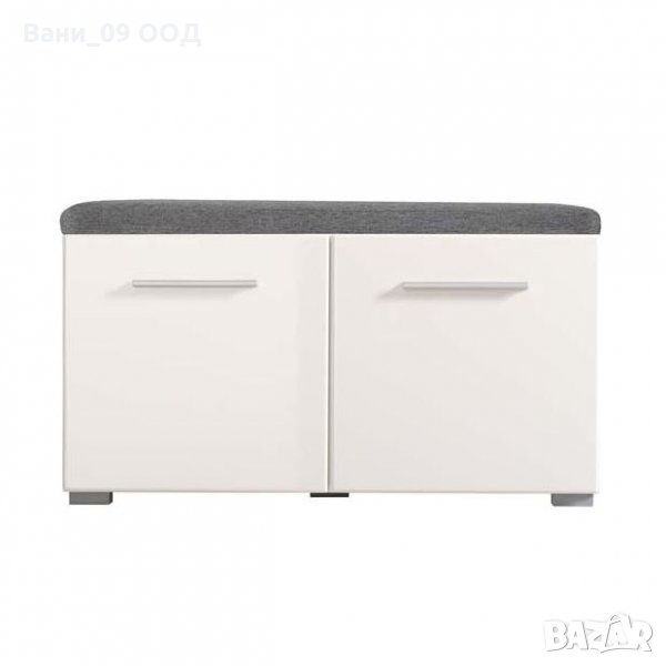 Шкаф за обувки с възглавница за сядане, бял гланц, снимка 1