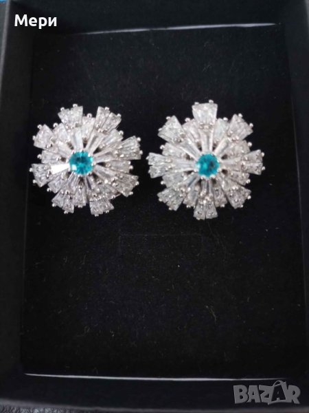 Уникални обеци от родий и бижутерска сплав с красиви цирконии, снимка 1